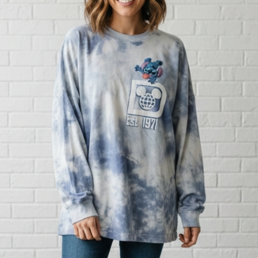 Disney Stitch Spirit Jersey Blue White Tie Dye Walt Disney World Size L EUC